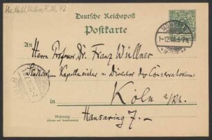 Postkarte an Franz Wüllner : 01.12.1895