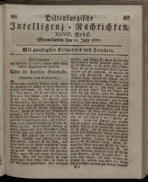XXVIII. Stück. Sonnabends den 12. July 1800.