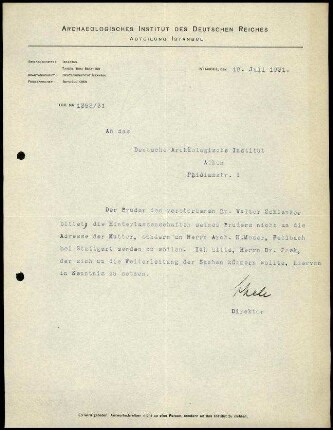 M. Schede an DAI Athen