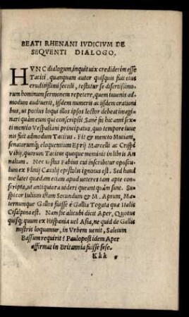 Beati Rhenani Iudicium De Sequenti Dialogo.