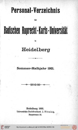 Sommersemester 1921
