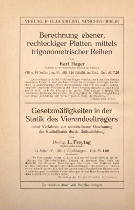 Berechnung ebener, rechteckiger Platten mittels [...]