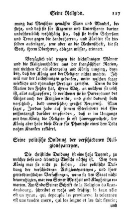 Seine politische Duldung der verschiedenen Religionsparteyen