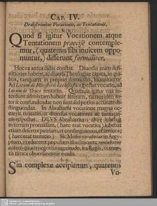 Cap. IV. De discrimine Vocationis, ac Tentationis