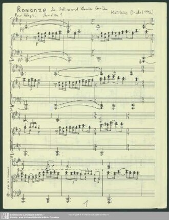 Romanze für Violine und Klavier G-Dur : (1992)
