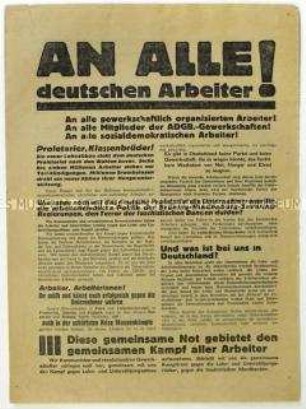 Aufruf der KPD und der Revolutionären Gewerkschafts-Opposition zum Kampf gegen die Wirtschaftspolitik der Reichsregierung