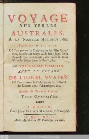 T. 4: Voyage aux terres australes, à la Nouvélle Hollande &c fait en 1699