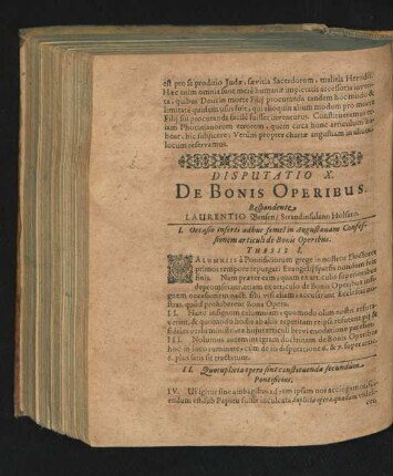 Disputatio X. De Bonis Operibus. Respondente Laurentio Bensen/ Strandinsulano Holsato.