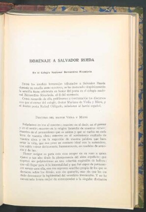 Homenaje a Salvador Rueda : En el Colegio Nacional Bernardino Rivadavia