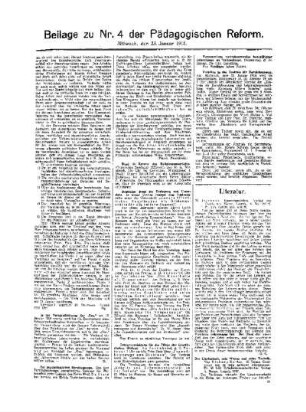 Aus Hamburg : (Fortsetzung aus dem Hauptblatt) ; Beilage zu Nr. 4 der Pädagogischen Reform