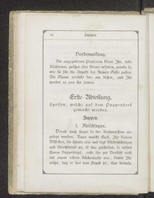 Erste Abteilung. Speisen, welche auf dem Puppenherd gemacht werden.