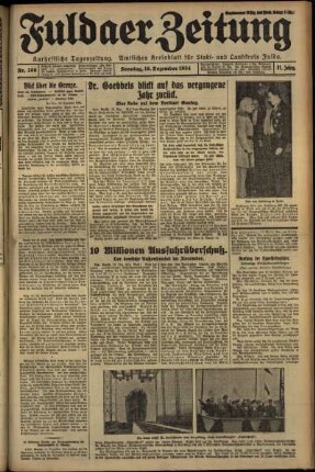 Erste Ausgabe vom Sonntag, den 16. Dezember 1934.
