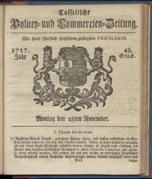 48. Stueck, Montag den 28ten November 1757