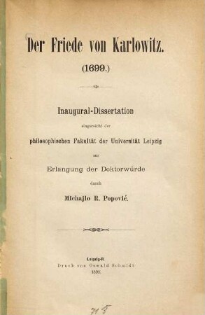 Der Friede von Karlowitz (1699)