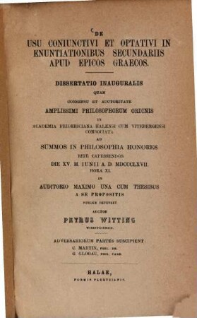 De usu coniunctivi et optativi in enuntiationibus secundariis apud epicos Graecos