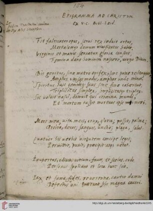 Epigramma ad Christum ex vetere codice Bibliothecae Leidensis