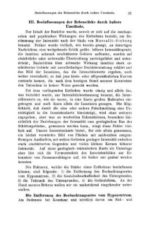 III. Beeinflussungen der Bebenstärke durch äußere Umstände.