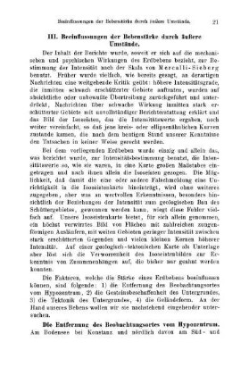 III. Beeinflussungen der Bebenstärke durch äußere Umstände.