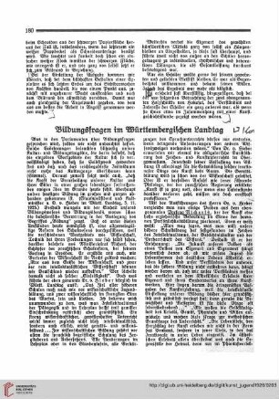 N.F. 6.1926 S. 180-183: Bildungsfragen im Württembergischen Landtag