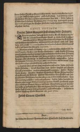 Caput Septimum. Von der Juden Abzug und Festhaltung dieser Ordnung.