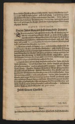 Caput Septimum. Von der Juden Abzug und Festhaltung dieser Ordnung.