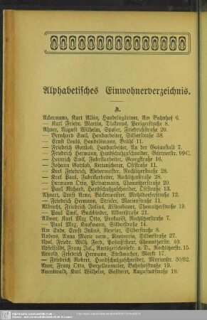 Einwohnerverzeichnis : Alphabetisches Einwohnerverzeichnis