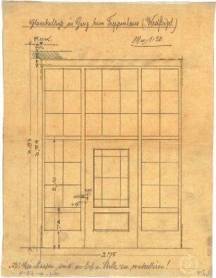 Reiffenstuel, Michael; Detailpläne - Glasabschluss im Treppenhaus - Westflügel (Aufriss)