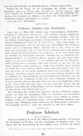 Professor Schubert zum Gedächtnis.