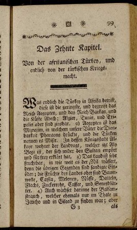 Das Zehnte Kapitel. Von der afrikanischen Türkey, und endlich von der türkischen Kriegsmacht.