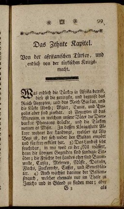 Das Zehnte Kapitel. Von der afrikanischen Türkey, und endlich von der türkischen Kriegsmacht.