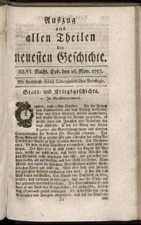 XLVI. Nachl. Cob. den 16. Nov. 1757.