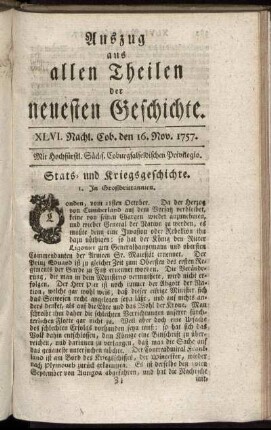 XLVI. Nachl. Cob. den 16. Nov. 1757.