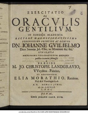 Exercitatio De Oraculis Gentilium