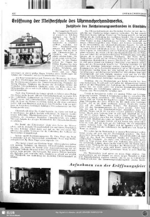 Eröffnung der Meisterschule des Uhrmacherhandwerks, Fachschule des Reichsinnungsverbandes in Glashütte
