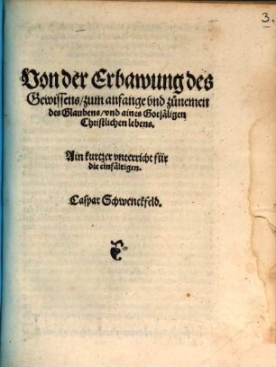 Von der Erbawung des Gewissens zum anfange und zunemen des Glaubens und aines Gotsäligen Christlichen lebens : Ain kurtzer unterricht für die einfältigen