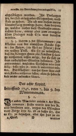 Das achte Kapitel, betreffend 1747. vom 7. bis 9. des Wintermonats