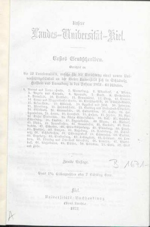 Erstes Sendschreiben: Gerichtet an die 72 Localcomité's, welche für die Errichtung eines neuen Universitätsgebäudes an der Kieler Universität sich in Schleswig, Holstein und Lauenburg in den Jahren 1862-64 bildeten : Sendschreiben