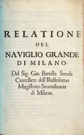 Relatione del Naviglio grande di Milano