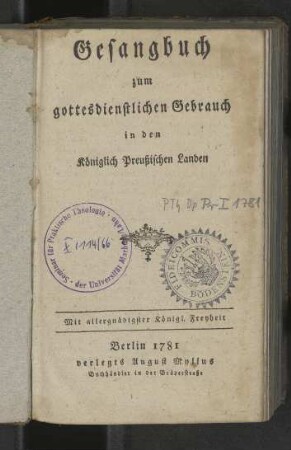 Gesangbuch zum gottesdienstlichen Gebrauch in den Königlich Preussischen Landen