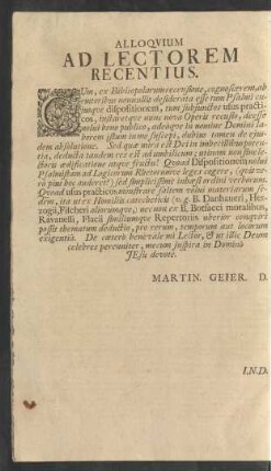 Alloquium Ad Lectorem Recentius