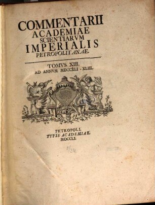Commentarii Academiae Scientiarum Imperialis Petropolitanae. 13. 1741/43 (1751)