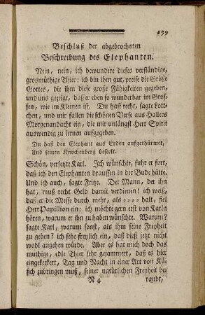 Beschluß der abgebrochenen Beschreibung des Elephanten