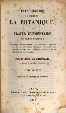 Introduction à l'etude de la Botanique, ou traité élémentaire de cette science, 1