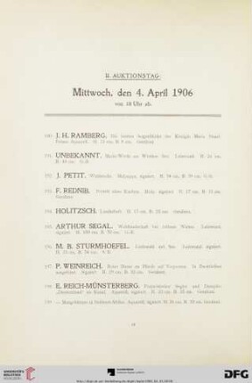 II. Auktionstag: Mittwoch, den 4. April 1906 von 10 Uhr ab (Nr. 190-353)