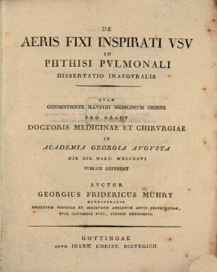 De aeris fixi inspirati usu in phthisi pulmonali