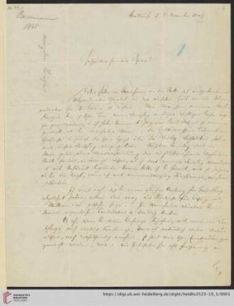 Briefe von Friedrich Daniel Bassermann an Georg Gottfried Gervinus: Brief von Friedrich Daniel Bassermann an Georg Gottfried Gervinus
