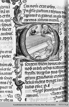 Breviarium Fratrum Minorum cum psalterio et kalendario : Textseite mit historisierter Initiale D: Geburt Johannes des Täufers