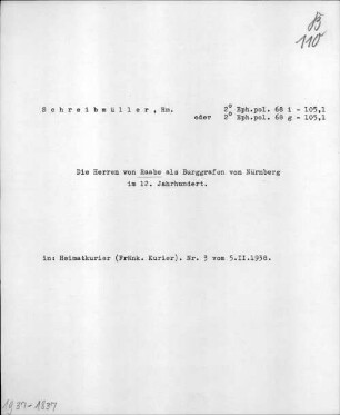 Alter Realkatalog (1501-1952), Teil Bayern, 110,15. Einzelne Adelsgeschichten und Familiengeschichten, alphabetisch: R - BSB Cbm Cat. 805(1 b 110,15