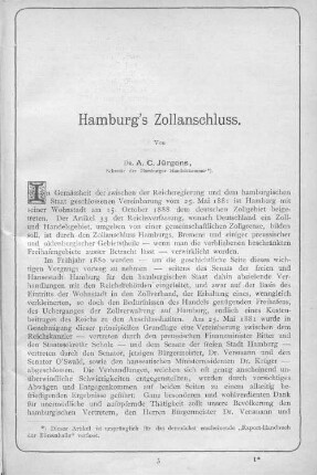 Hamburg's Zollanschluss