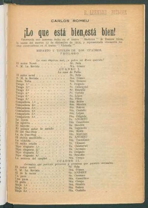 Reparto y títulos de los cuadros
